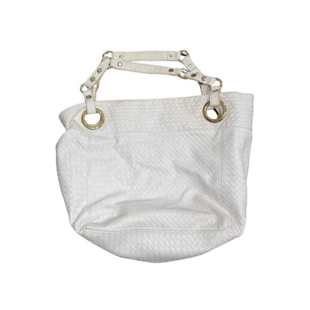 Steven by Steve Madden Woven White Shoulder Bag Faux Leather Tote Y2K Boho